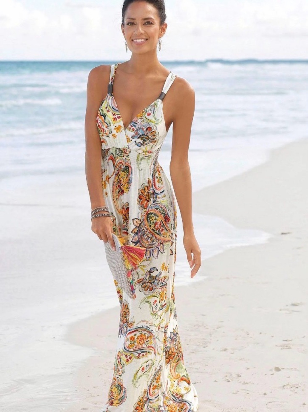 Lascana for Venus White Paisley Floral Maxi Dress Size Medium